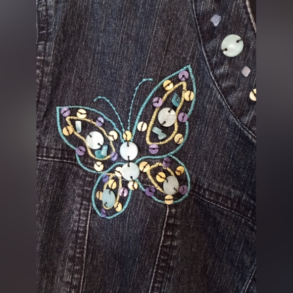 Alfred Dunner Blue Jean Jacket with 3/4 sleeve size 16 embroidered butterflies - Picture 5 of 11